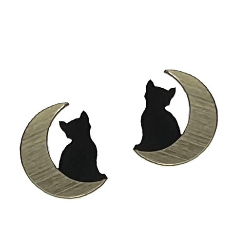 Cat in Moon Earrings