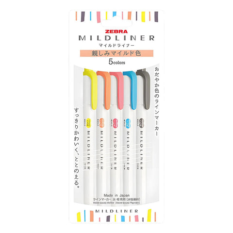 MILDLINER Dual-Tip Creative Highlighters, Set of 5 Mild Friendly Colors
