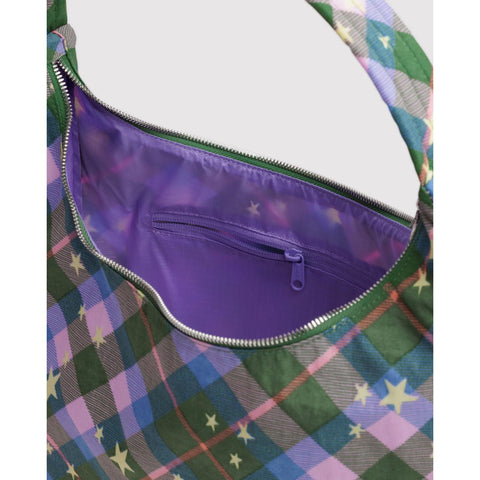 Nylon Shoulder Bag: Green Star Plaid