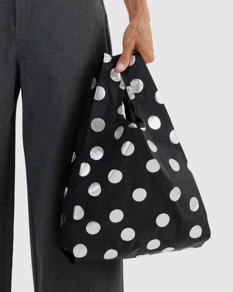 Baby Reusable Tote: Silver Metallic Polka Dot