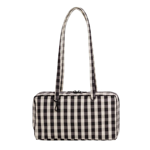 Nylon Bowler Bag: Black + Cream Gingham