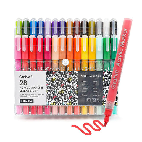 Extra Fine Tip Acrylic Paint Markers, Set of 28