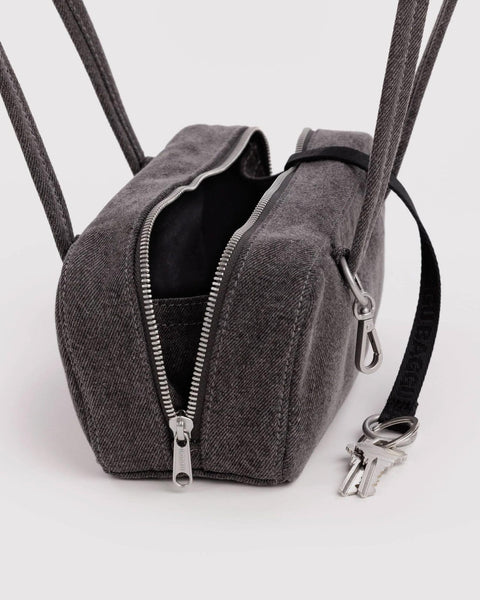 Small Denim Bowler Bag: Washed Black Denim