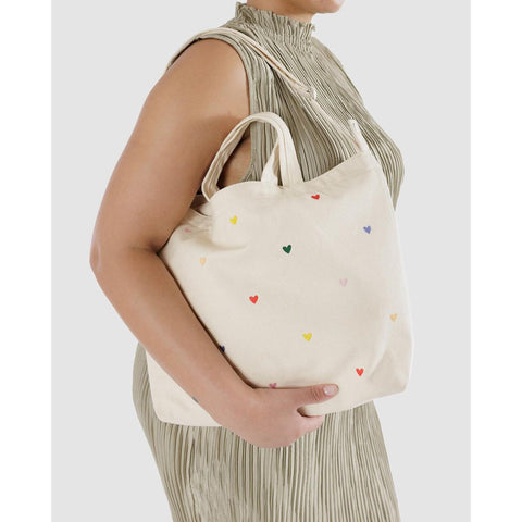 Horizontal Zip Duck Bag: Embroidered Hearts