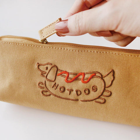 Embroidered Hot Dog Canvas Pen Case