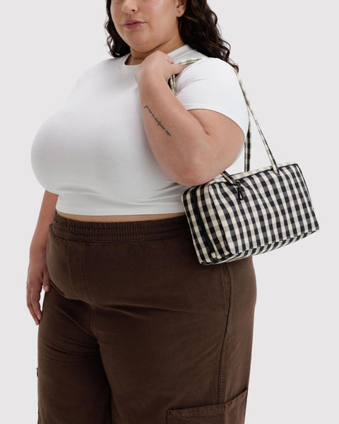 Nylon Bowler Bag: Black + Cream Gingham