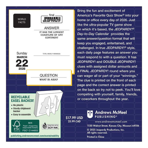 Jeopardy 2026 Day-to-Day Calendar