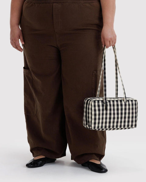 Nylon Bowler Bag: Black + Cream Gingham
