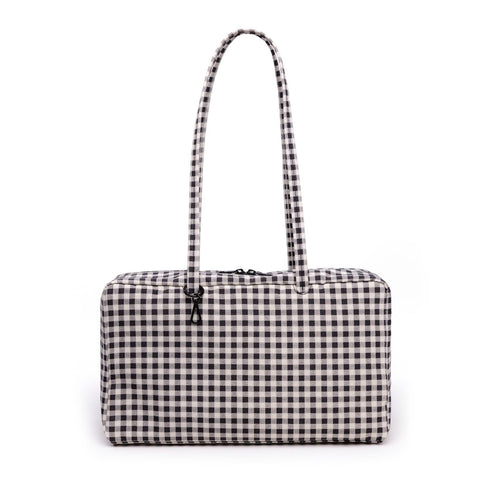 Medium Nylon Bowler Bag: Black + White Gingham
