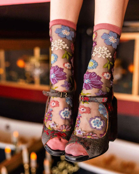 Dark Florals Sheer Socks