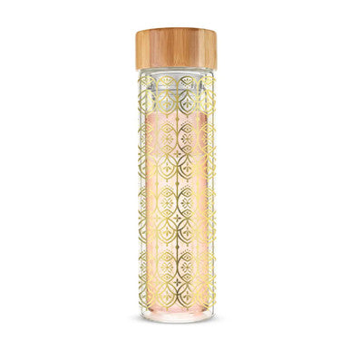 Arabesque Gold Glass Travel Infuser Mug