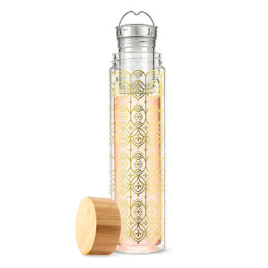 Arabesque Gold Glass Travel Infuser Mug
