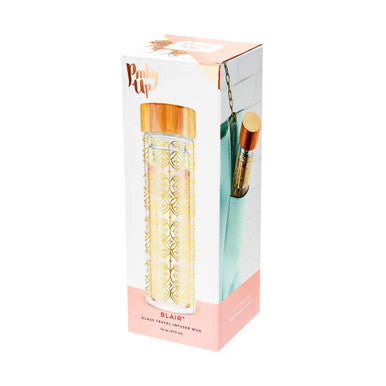 Arabesque Gold Glass Travel Infuser Mug