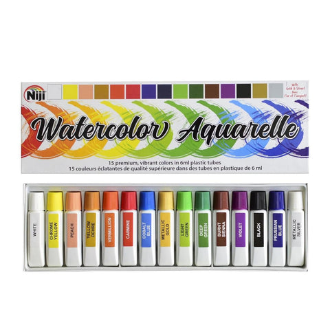 Niji Premium Aquarelle Watercolors, 15 Color Set