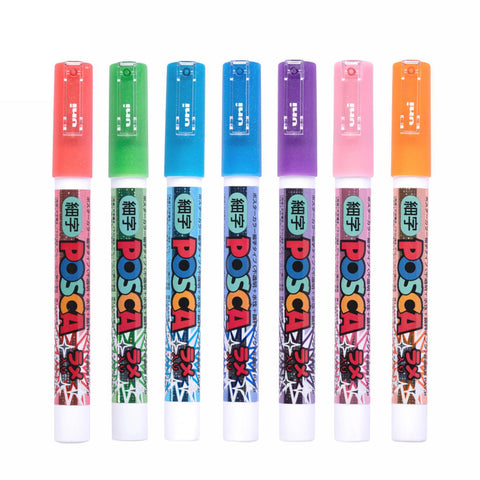 POSCA Fine PC-3ML Paint Marker Set, 7 Glitter Colors