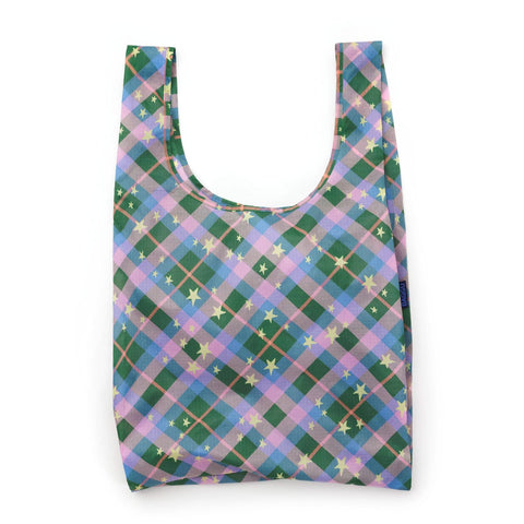 Standard Reusable Tote: Green Star Plaid