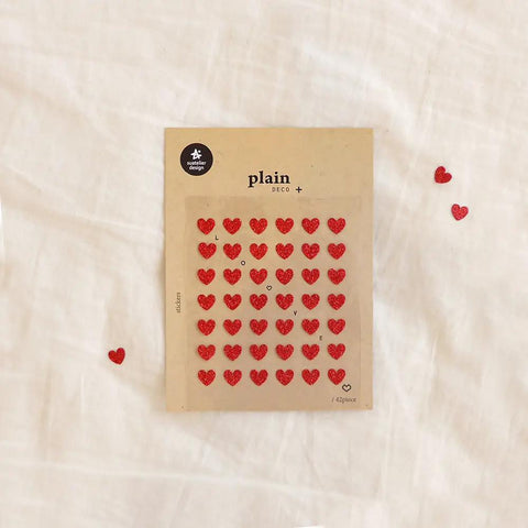 Plain.14 Red Glitter Heart Stickers