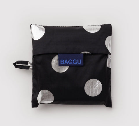 Standard Reusable Tote: Silver Metallic Polka Dot