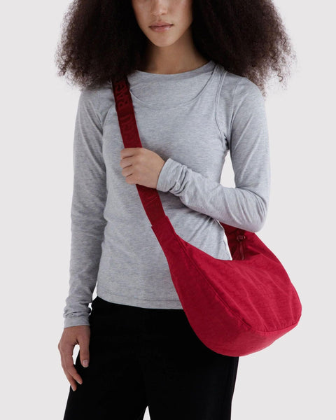 Medium Nylon Crescent Bag: Cherry