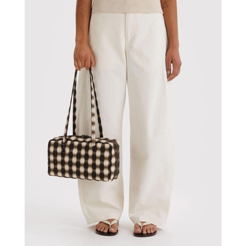 Nylon Bowler Bag: Blurred Gingham Brown
