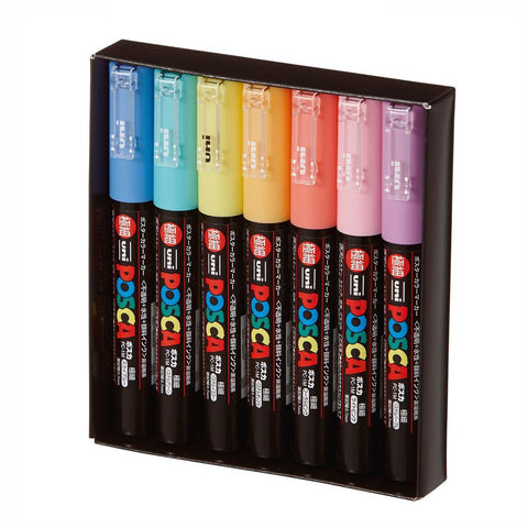 POSCA Extra-Fine PC-1M Paint Marker Set, 7 Pastel Colors