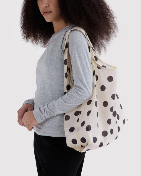 Standard Reusable Tote: Cream + Black Polka Dot