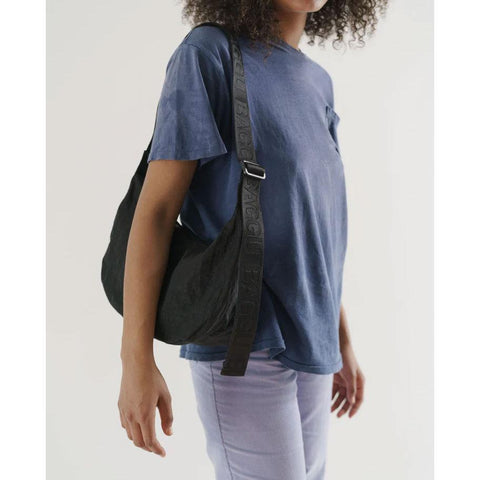 Medium Nylon Crescent Bag: Black