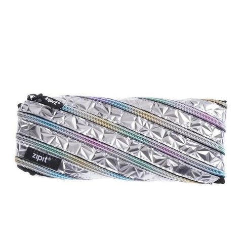 Silver Metallic Zipper Pencil Case