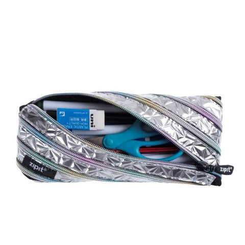 Silver Metallic Zipper Pencil Case