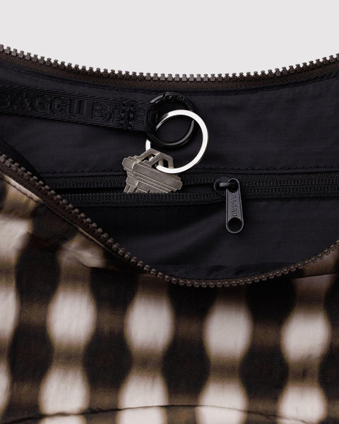 Medium Nylon Crescent Bag: Blurred Gingham Brown