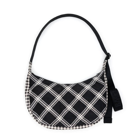 Medium Nylon Crescent Bag: Mixed Plaid