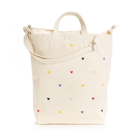 Zip Duck Bag: Embroidered Hearts