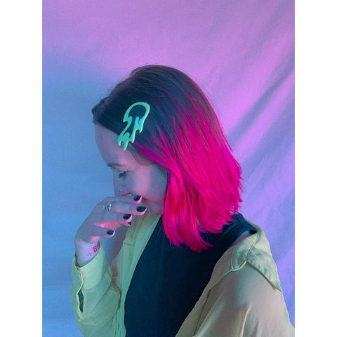 Green Flame Hair Clips
