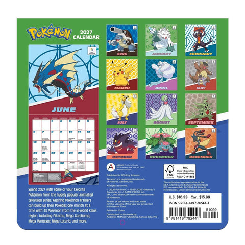 Pokémon 2027 Mini Wall Calendar