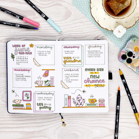 Teatime Dual Brush Pens, Set of 6