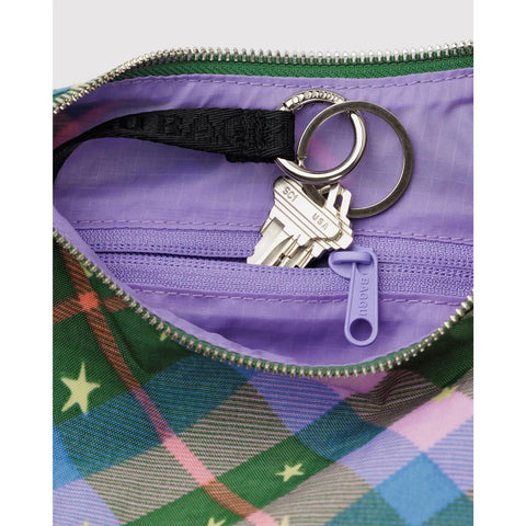 Small Nylon Crescent Bag: Green Star Plaid