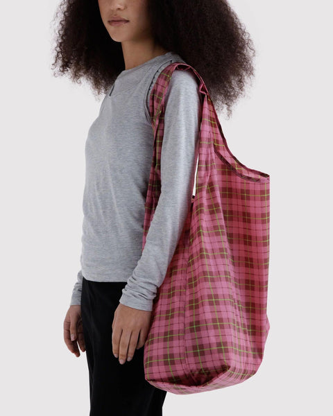 Big Reusable Tote: Azalea Pink Tartan