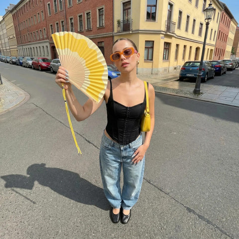 Yellow Wave Hand Fan