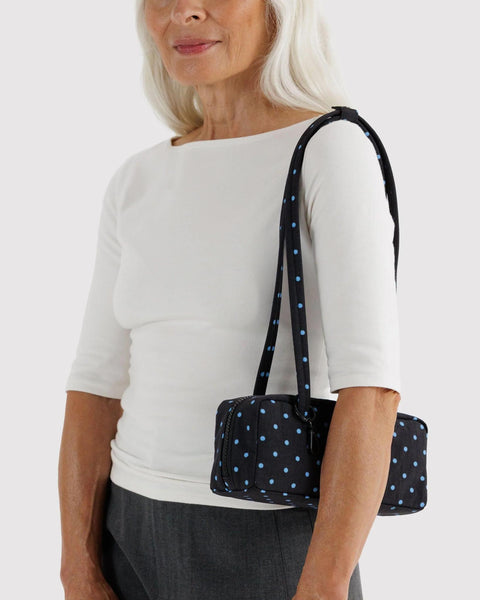 Small Nylon Bowler Bag: Black + Sky Blue Micro Dot