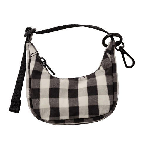 Crescent Bag Charm: Black + Cream Gingham