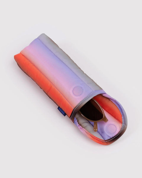 Puffy Glasses Sleeve: Gradient Stripe Poppy + Lilac