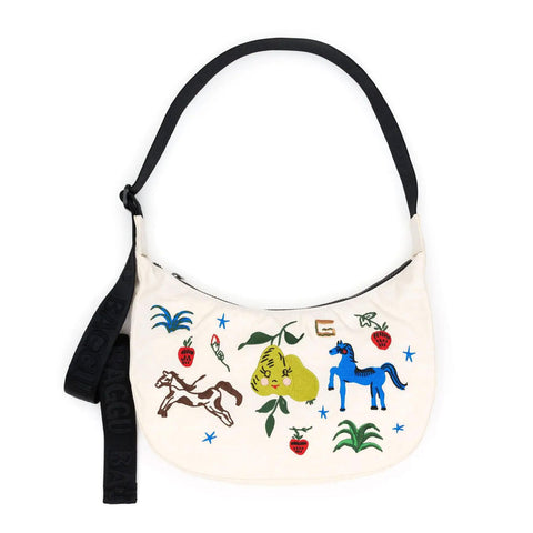 Medium Nylon Crescent Bag: Embroidered Painted Prairie