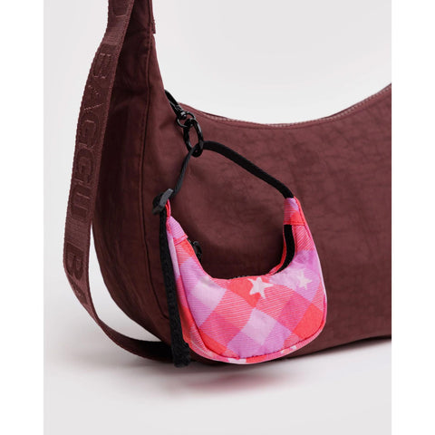 Crescent Bag Charm: Pink Star Plaid