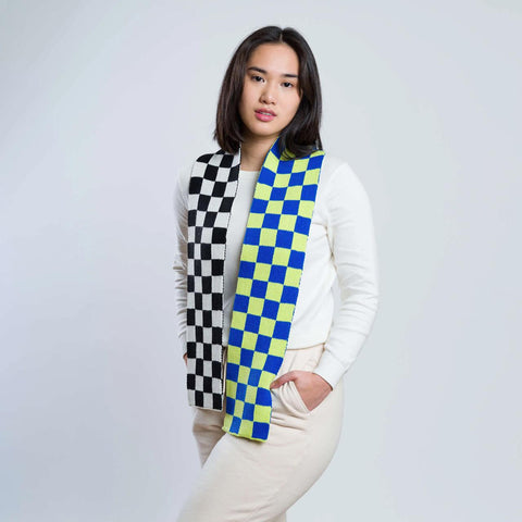 Checkerboard Mini Scarf, Lime Cobalt