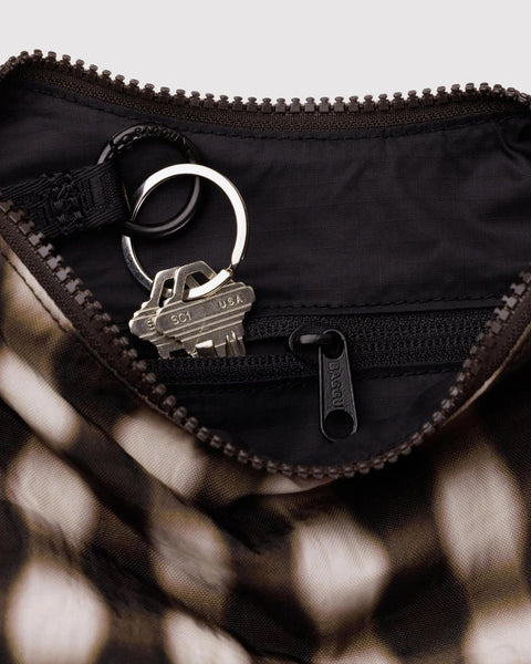Small Nylon Crescent Bag: Blurred Gingham Brown