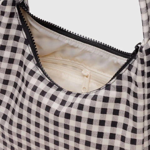 Mini Nylon Shoulder Bag, Black + White Gingham