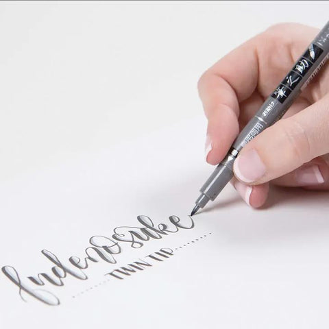 Fudenosuke Twin Tip Brush Pen, Black/Gray