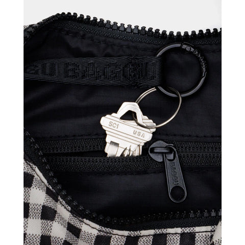 Small Nylon Crescent Bag: Black + White Gingham