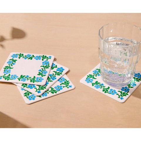Cross Stitch Flower Coasters Set