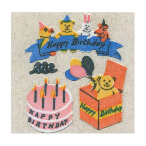 Birthday Cake Retro Fuzzy Stickers